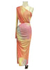 Image of Color Gradient Hot Drilling Sexy One-shoulder Hollow Dress Shopping