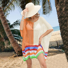 Women's Patchwork Hollow Beach Dress Loose Plus Size