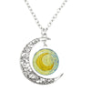 Image of Van Gogh Starry Night Painting Moon Necklace Glass Round Shopping