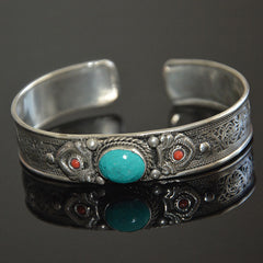 Tibetan Turquoise Nepal Handmade Tibetan Silver White Copper Bracelet Opening Shopping