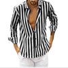 Image of Polo Collar Stripes Shirt Loose Shopping