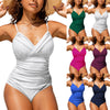 Image of Swimsuit Solid Color Hard Bag Cross Multi-color Pleated Belly Covering Sexy Shopping