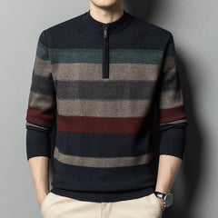 Men's Contrasting Striped Pure Wool Knitted Sweater Shopping