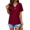 Image of Women's Temperament Pure Color V-neck T-shirt Shopping