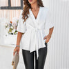 Image of Women's Elegant Short Sleeve Lace-up Waist Top Shopping