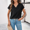 Image of Women's Solid Color And V-neck Short-sleeved Shirt Shopping