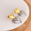 Image of 18K Gold Stainless Steel Heart-shaped Gold And Silver Color Matching Earrings Shopping