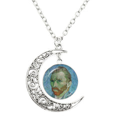 Van Gogh Starry Night Painting Moon Necklace Glass Round Shopping