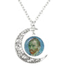 Image of Van Gogh Starry Night Painting Moon Necklace Glass Round Shopping