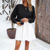 Image of Women's Clothing Temperament Long Sleeve Contrast Color Jumpsuit Skirt Shopping