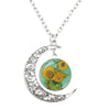 Image of Van Gogh Starry Night Painting Moon Necklace Glass Round Shopping