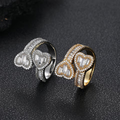 Square And Round Mixed Inlaid Zircon Hip Hop Love Heart-shaped Ring Shopping