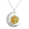 Image of Van Gogh Starry Night Painting Moon Necklace Glass Round Shopping