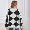 Image of V-neck Rhombus Plaid Patchwork Knitting Cardigan Coat For Women Shopping