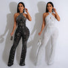 Image of Wear Solid Color Rhinestone Sleeveless Halter Trousers Jumpsuit Shopping