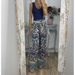 Women's Fashion Printing Belt Loose Casual Trousers