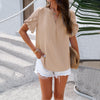 Image of Women's Temperament Pure Color V-neck Short-sleeved Top Shopping