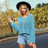 Image of Women's Bell Sleeve Loose Round Neck Hollow-out Top Shopping