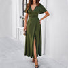 Image of Women's Solid Color Elegant Slim V-neck Dress Shopping