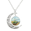 Image of Van Gogh Starry Night Painting Moon Necklace Glass Round Shopping