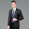 Image of Men's Leather Coat Suit Collar Single-breasted Crocodile Pattern Shopping