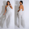 Image of Wear Solid Color Rhinestone Sleeveless Halter Trousers Jumpsuit Shopping