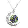 Image of Van Gogh Starry Night Painting Moon Necklace Glass Round Shopping