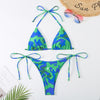 Image of Ladies Split Contrast Color Sexy Lacing Triangle Bikini Shopping