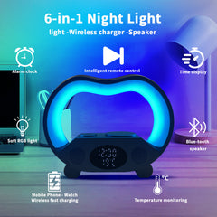 2024 New 6 In 1 Smart Remote Control Bluetooth Ambience Intelligent LED Table Lamp Multi-function Wireless Charger Night Light Bluetooth Speaker Shopping111