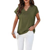 Image of Women's Solid Color And V-neck Short-sleeved Shirt Shopping