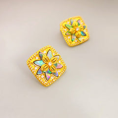 French Fashion Inlaid Color Shell Stud Earrings