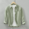 Image of Solid Color Long Sleeve Basic Men's Retro Casual Shirt Shopping