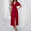 Image of Women's Solid Color Elegant Slim V-neck Dress Shopping