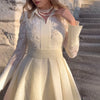 Image of European And American White Front Chest Flower Beads Lace Yarn French Style Retro Long Sleeve Fashion Slim Dress Shopping