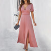 Image of Women's Solid Color Elegant Slim V-neck Dress Shopping