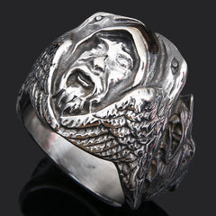 Quake Wolf Head Ring Men's Vintage Rune Titanium Steel Ring Shopping