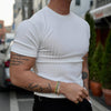 Image of Men's Summer Sports Fitness Casual Round Neck Stretch Crew Neck Short Sleeve Shopping