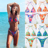 Image of Ladies Split Contrast Color Sexy Lacing Triangle Bikini Shopping