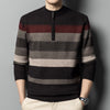 Image of Men's Contrasting Striped Pure Wool Knitted Sweater Shopping