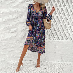 Women's Holiday Floral Print Long Sleeve Dress Shopping