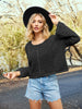 Image of Women's Bell Sleeve Loose Round Neck Hollow-out Top Shopping