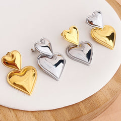 18K Gold Stainless Steel Heart-shaped Gold And Silver Color Matching Earrings