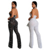 Image of Wear Solid Color Rhinestone Sleeveless Halter Trousers Jumpsuit Shopping