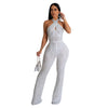 Image of Wear Solid Color Rhinestone Sleeveless Halter Trousers Jumpsuit Shopping