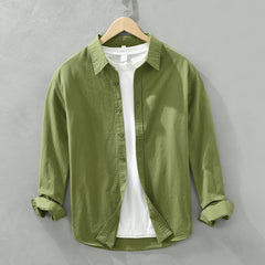 Solid Color Long Sleeve Basic Men's Retro Casual Shirt Shopping