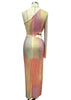 Image of Color Gradient Hot Drilling Sexy One-shoulder Hollow Dress Shopping