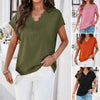 Image of Women's Solid Color And V-neck Short-sleeved Shirt Shopping