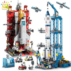 HUIQIBAO Space Aviation Manned Rocket Building Blocks With Astronaut Figure City Aerospace Model Bricks Children Toys for Kids Shopping