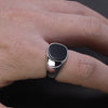 Image of Real Pure Silver s925 Mens Rings Minimalist Turkish Rings Man Simple Finger Rings With Natural Onyx Stones Turkish Jewellery Shopping