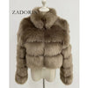 Image of ZADORIN New Fashion Short Winter Faux Fox Fur Coat Women Luxury Stand Fur Collar Thick Warm Furry Jacket Faux Fur Cropped Top Shopping